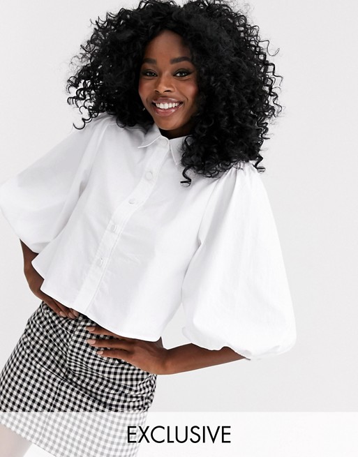 New Look puff sleeve shirt in white