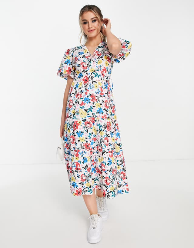 New Look puff sleeve wrap dress in floral print