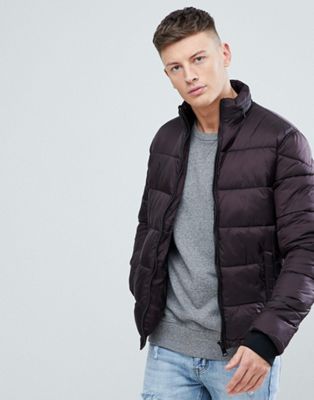 New Look Puffer Jacket With Concealed Hood In Burgundy | ASOS