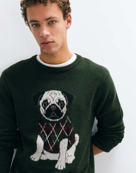 New Look pug argyle jumper in khaki - view 1