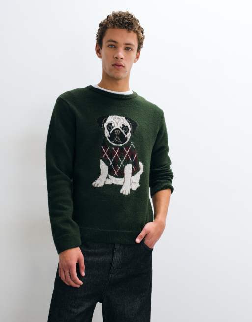 New Look pug argyle jumper in khaki , 3 of 5