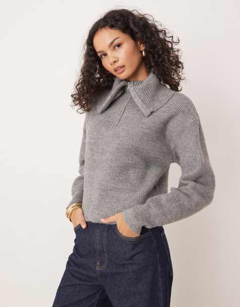 New Look - Pull à col oversize zippé - Gris - view 1