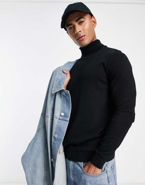 New Look - Pull à col roulé en maille coupe slim - Noir - view 1