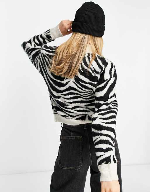 Haut Ou Robe Tricoté Alyn Paige New York - Imprimé Zèbre Noir/blanc, Taille L, 100% Rayon