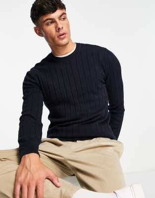 New Look - Pull à larges côtes - Bleu marine