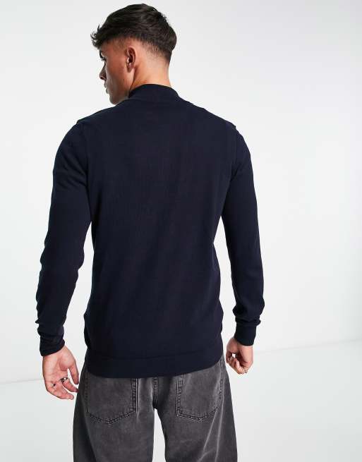 New Look - Pull ajusté à col cheminée zippé en maille - Bleu marine