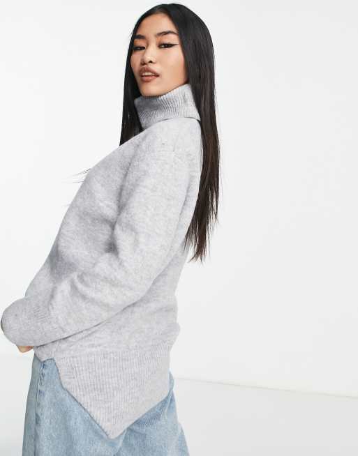 New Look - Pull col roulé à ourlet plongeant - Gris clair, 4 de 4
