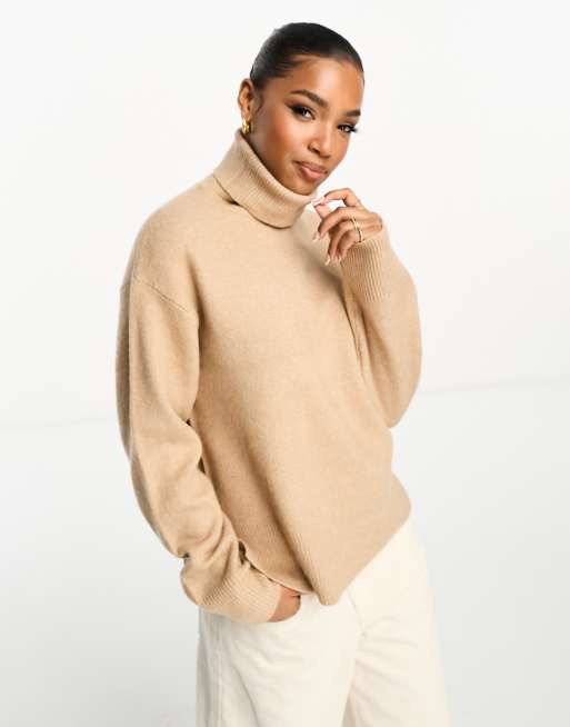 Pull col 2024 roulé camel