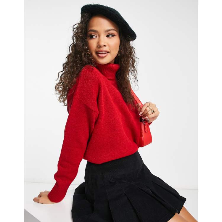 New Look Pull col roul en maille Rouge ASOS