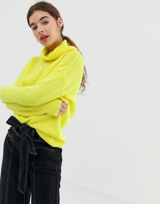 New Look Pull col roul Jaune fluo