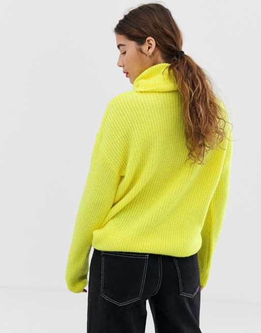 New Look Pull Col Roulé Jaune Fluo