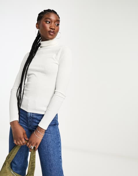 New Look - Pull côtelé à col roulé - Crème - view 1