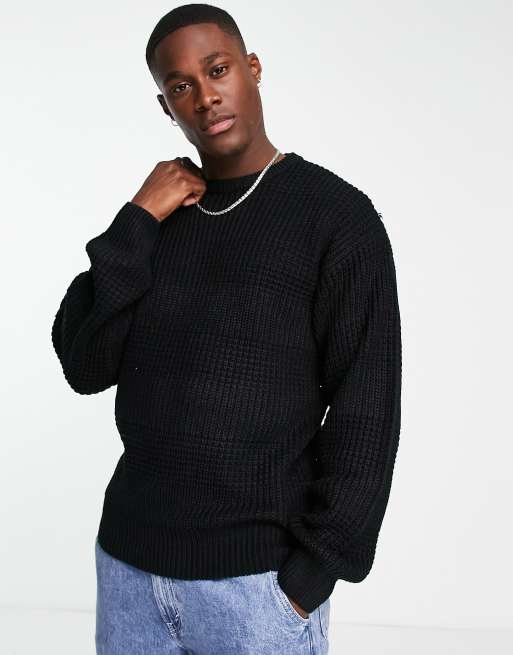 New Look - Pull coupe décontractée à surpiqûres et rayures - Noir
