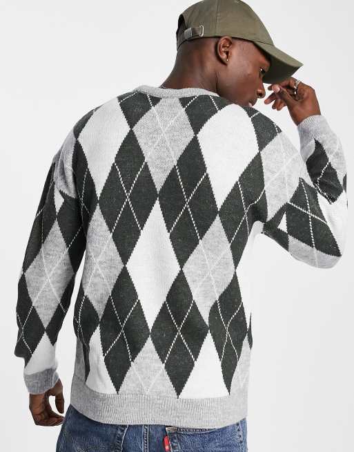 New Look - Pull en maille à motif losanges - Gris moyen, 2 de 4