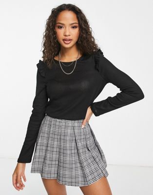 New Look knitted frill detail jumper in black - ASOS Price Checker