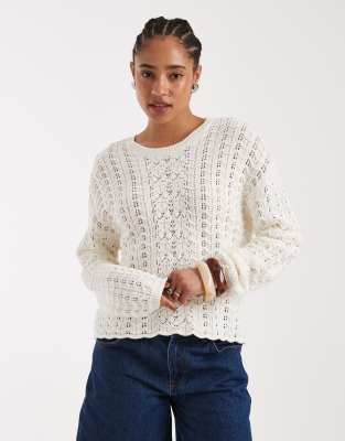 Pull en maille ajourée - Crème-Blanc S