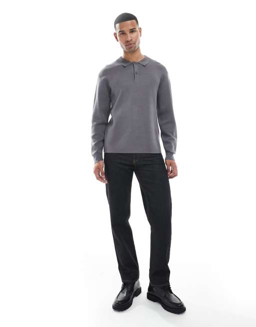 New Look - Pull en maille avec col polo - Gris moyen, 2 de 5