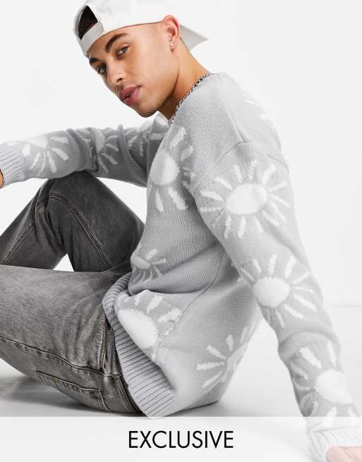 New Look - Pull en maille décontracté avec imprimé soleil - Gris