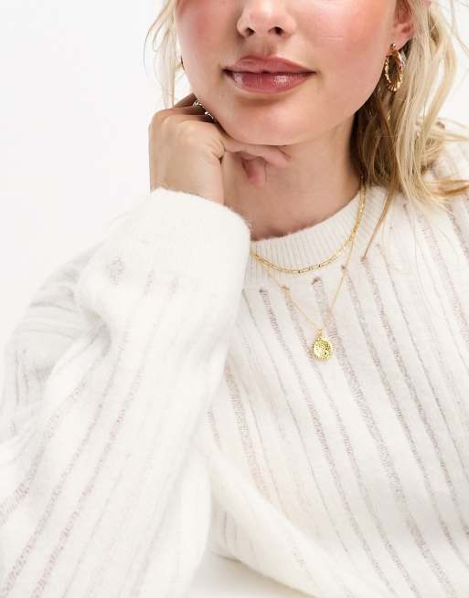 Pull New Look Fille 14-15 Ans – Blanc – Col Rond – Mélange Coton/polyester