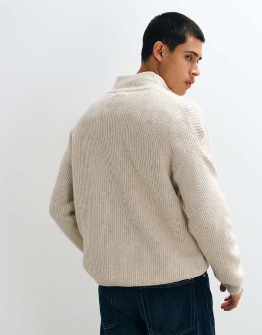 New Look pull en maille pêcheur zippé 1/4 écru, 5 de 5