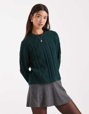 Pull en maille torsadée à manches raglan - Vert L