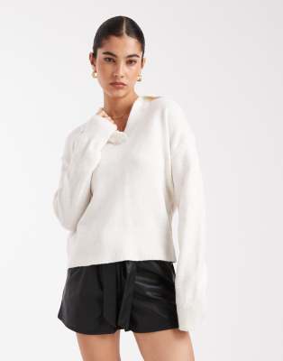 New Look - Pull façon polo - Blanc