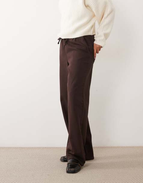 New Look pull on chambray wide leg jeans in dark brown - view 1