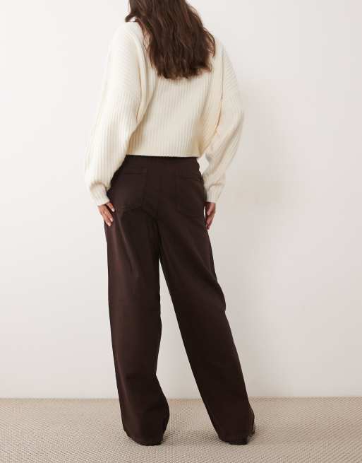 New Look pull on chambray wide leg jeans in dark brown, 2 of 5