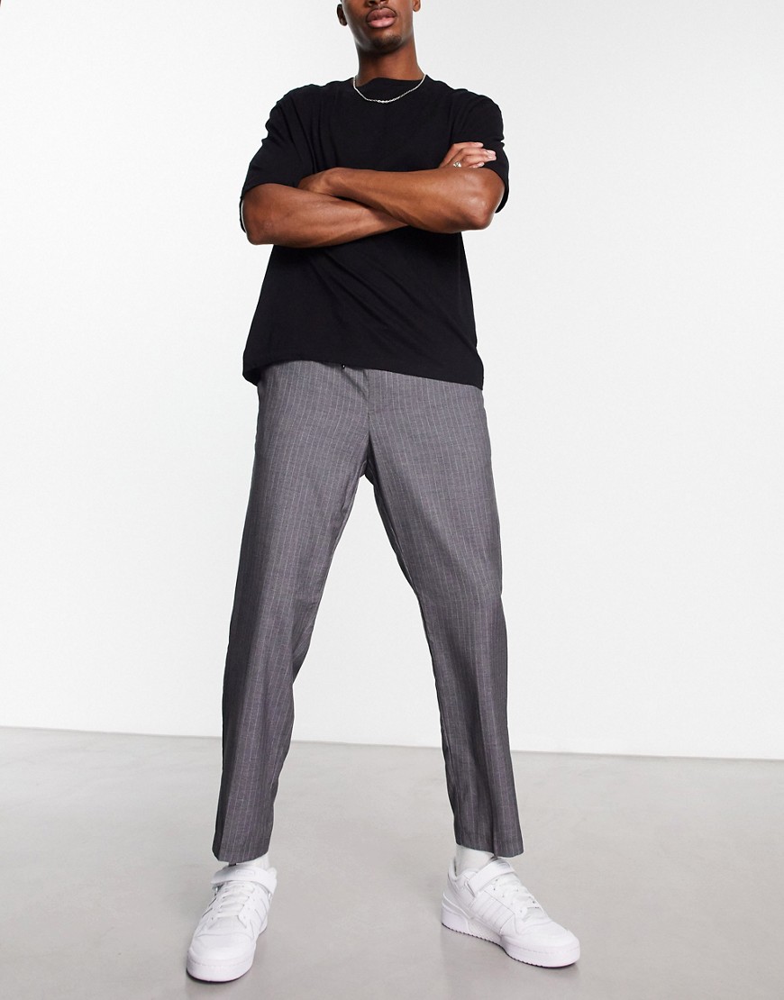 New Look pull on check slim pants in gray