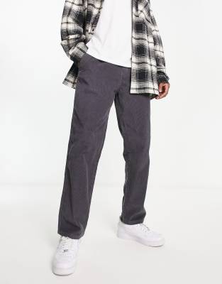 New Look pull on cord trousers in dark grey