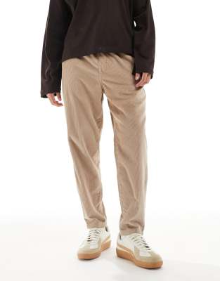 New Look New Look pull on cord trousers in dark tan-Brown