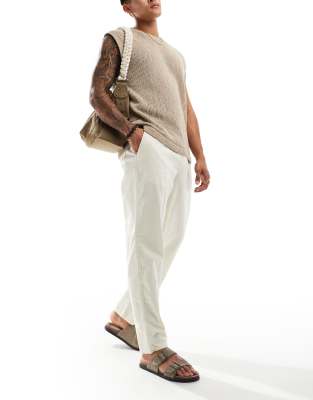 New Look pull on linen pants in cream
