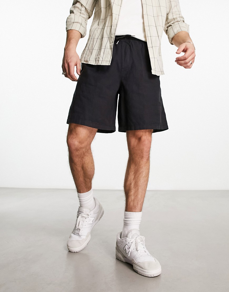 New Look Pull-on Linen Shorts In Black
