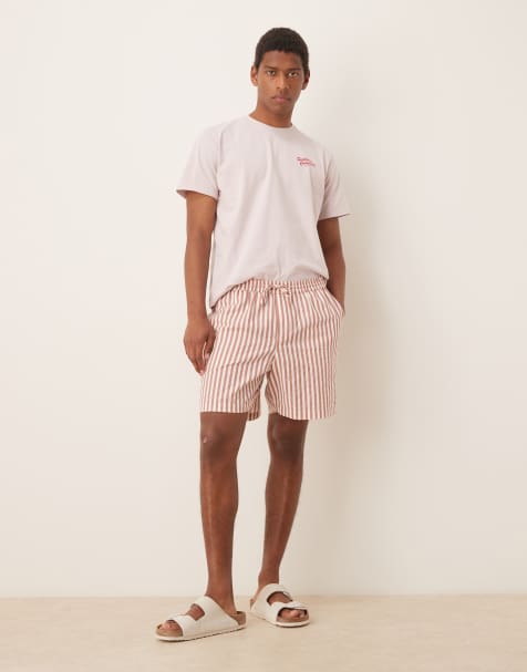 New Look pull on linen shorts in light brown stripe - view 1