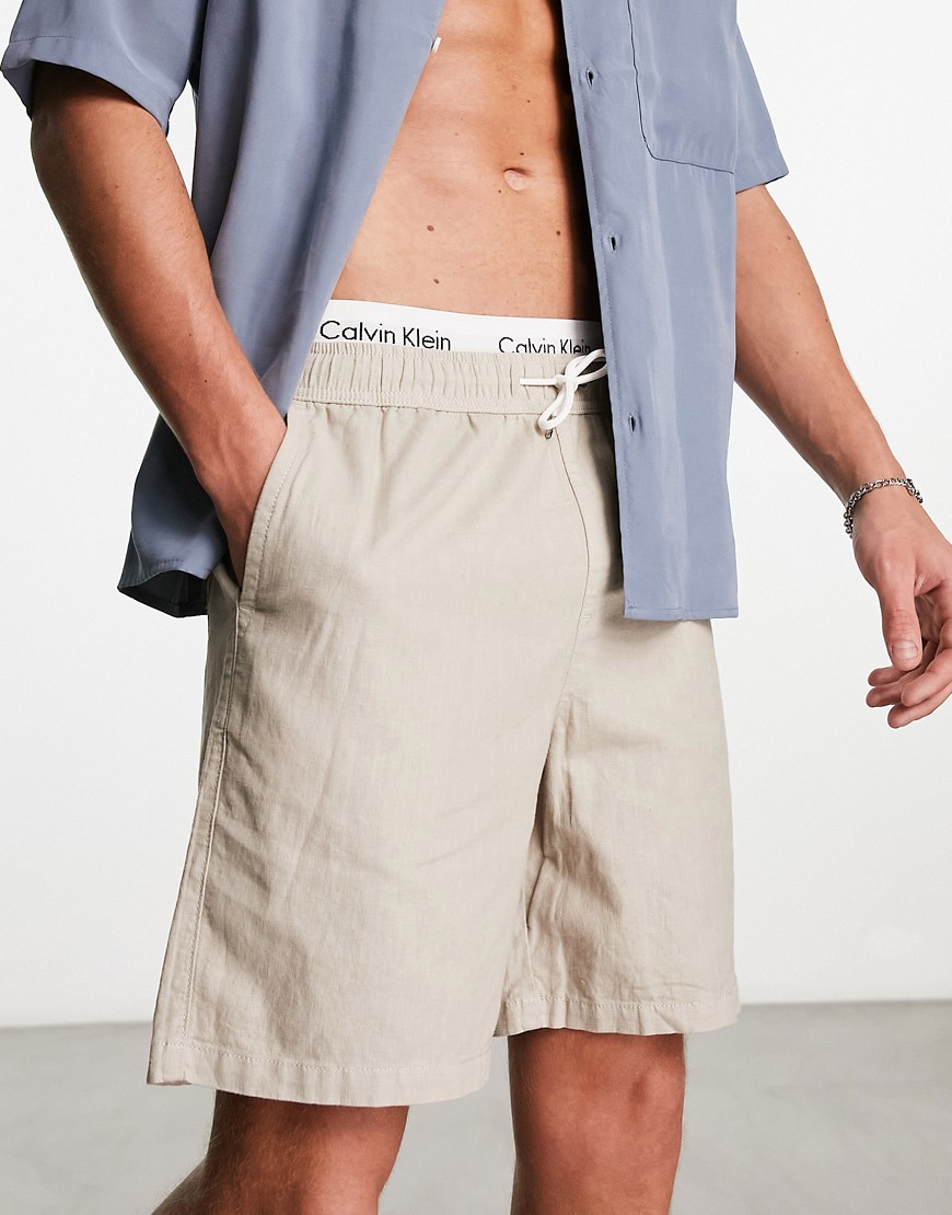New Look Pull On Linen Shorts In Stone-white