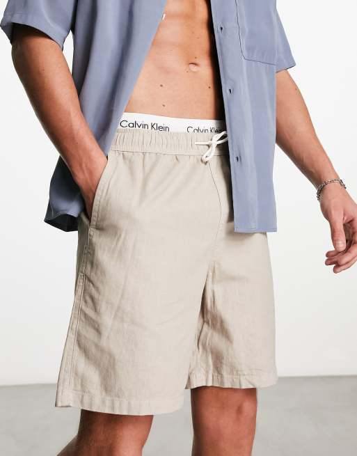 New Look pull on linen shorts in stone