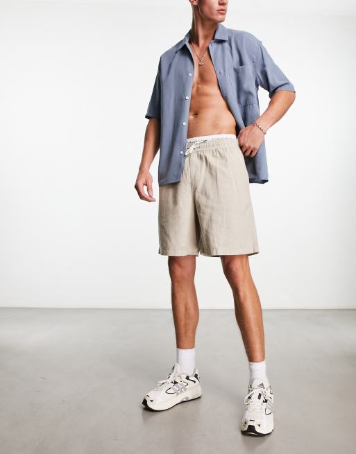 New Look pull on linen shorts in stone, 4 of 4