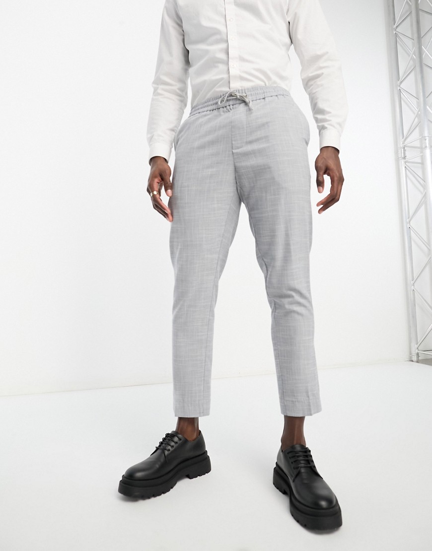 New Look pull on slim cropped trousers in grey texture