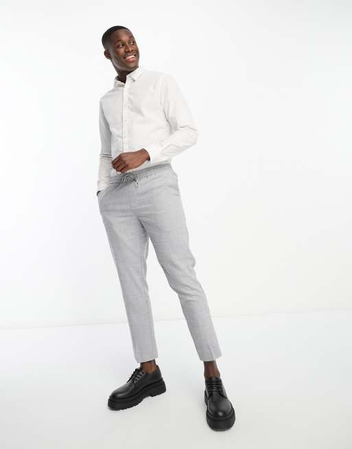 New Look pull on slim cropped trousers in grey texture