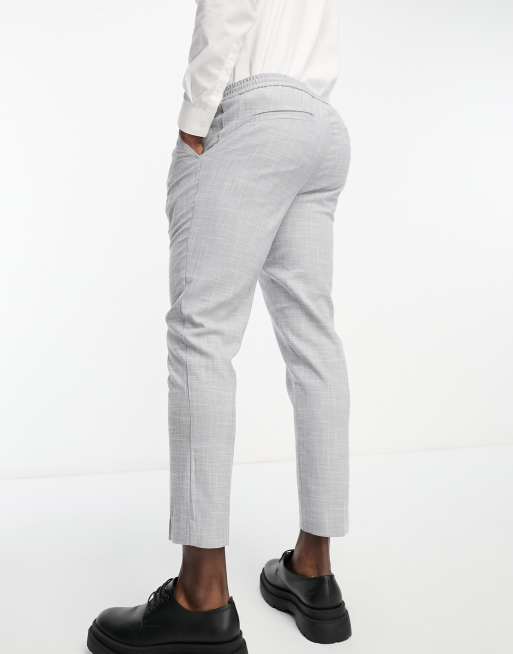 Mens grey skinny cropped hot sale trousers