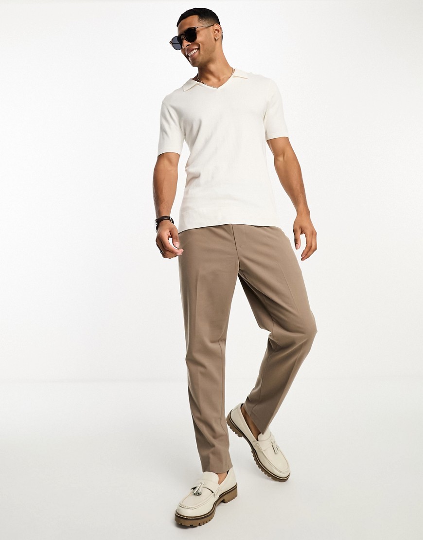 New Look pull on smart trousers in camel-Neutral