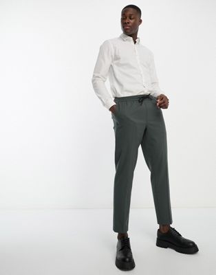 New Look pull on smart trousers in dark green