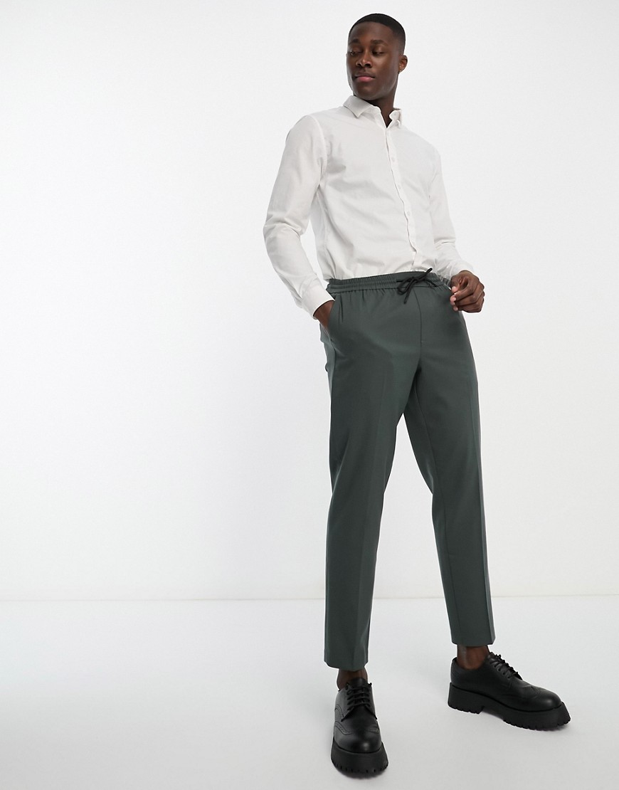 New Look pull on smart trousers in dark green