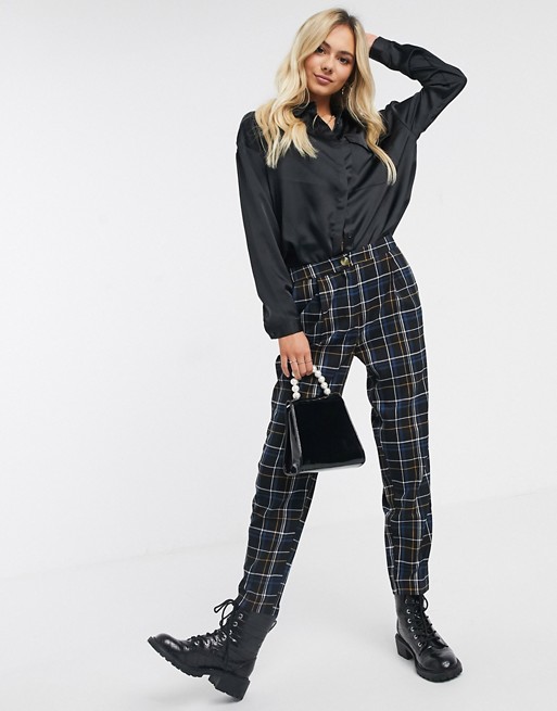 New Look pull on trousers in blue check