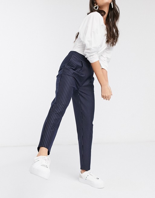 New Look pull on trousers in navy stripe