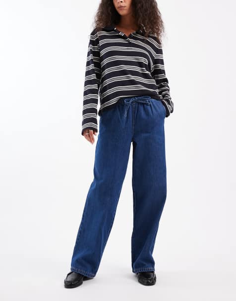 New Look pull on wide leg jeans in blue - view 1