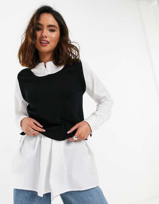 Pull noir best sale chemise blanche