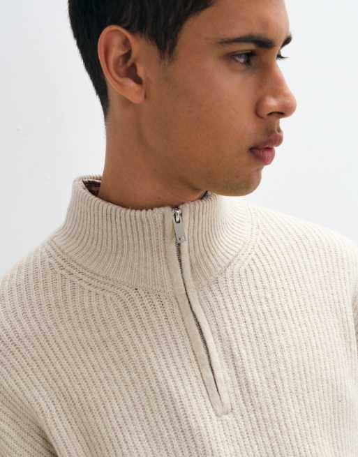 New Look Pullover aus Fisherman-Strick mit 1/4-Reißverschluss in Cremeweiß, 3 von 5