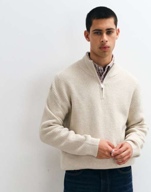 New Look Pullover aus Fisherman-Strick mit 1/4-Reißverschluss in Cremeweiß, 4 von 5