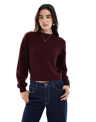 New Look - Pullover in Burgunderrot mit Ziernähten